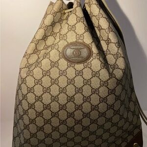 Gucci Beige and Brown Monogram Drawstring Bag